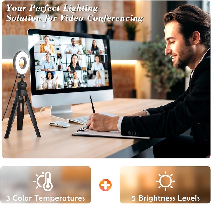 Mojimdo Ring Light with Tripod and Clamp, [3 Color, 5 Brightness & Timer] USB Plug Clip On Lights for Laptop Working Distance Learning Zoom Call Self Broadcasting Live Streaming Video Conference Lighting - Image 3